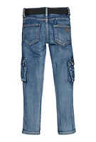 Girls Belted Skinny Leg Cargo Jeans, Blue, Size 12