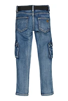 Girls Belted Skinny Leg Cargo Jeans, Blue, Size 8