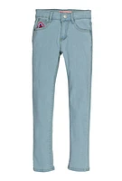 Girls Chenille Star Back Pocket Skinny Jeans, Blue, Size 10