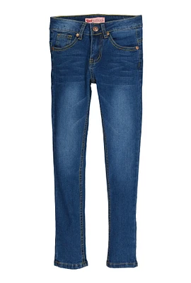 Girls Crease Detail Skinny Jeans, Blue, Size 7