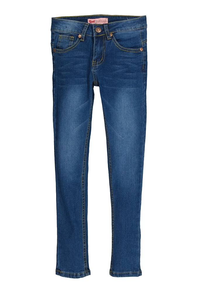 Girls Crease Detail Skinny Jeans, Blue,
