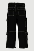 Girls Belted Decorative Stitch Cargo Pants, Black, Size 16