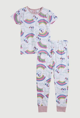 Little Girls Graphic Print Pajama Tee and Pants, Multi,