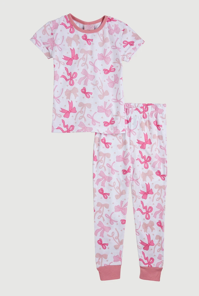 Little Girls Graphic Print Pajama Tee and Pants, Pink, Size 6X