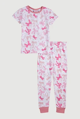 Little Girls Graphic Print Pajama Tee and Pants, Pink, Size 6X
