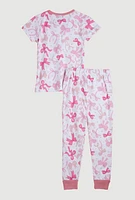 Little Girls Graphic Print Pajama Tee and Pants, Pink, Size 6X