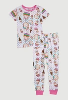 Little Girls Graphic Print Pajama Tee and Pants,