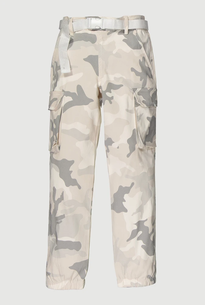 Girls Hyperstretch Belted Camo Cargo Pants, Multi, Size 7-8