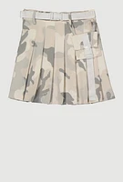 Girls Hyperstretch Belted Camo Pleated Skirt, Multi, Size 10-12