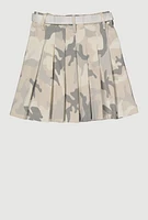 Girls Hyperstretch Belted Camo Pleated Skirt, Multi, Size 10-12