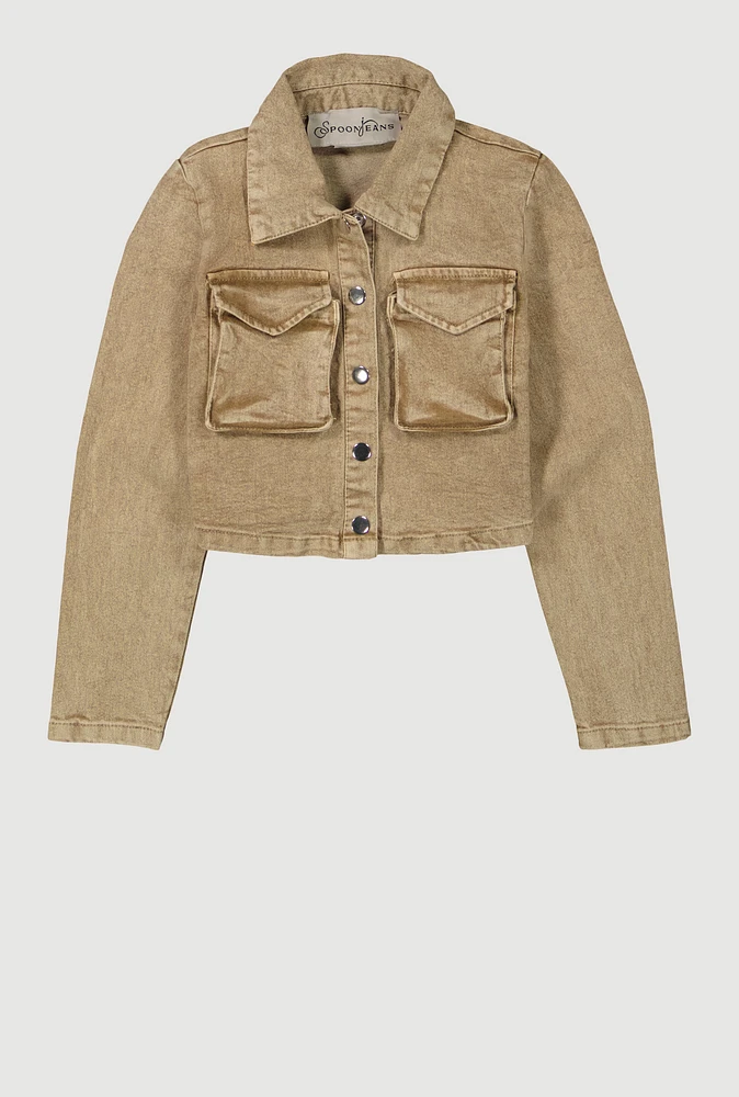 Girls Mineral Wash Jean Jacket, Khaki, Size 16