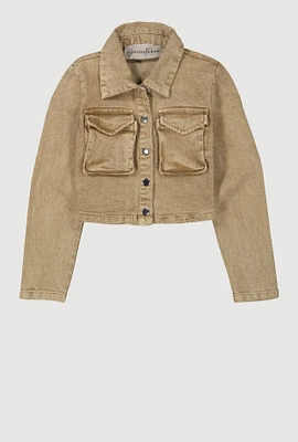 Girls Mineral Wash Jean Jacket, Khaki, Size 16