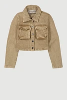 Girls Mineral Wash Jean Jacket, Khaki, Size 16