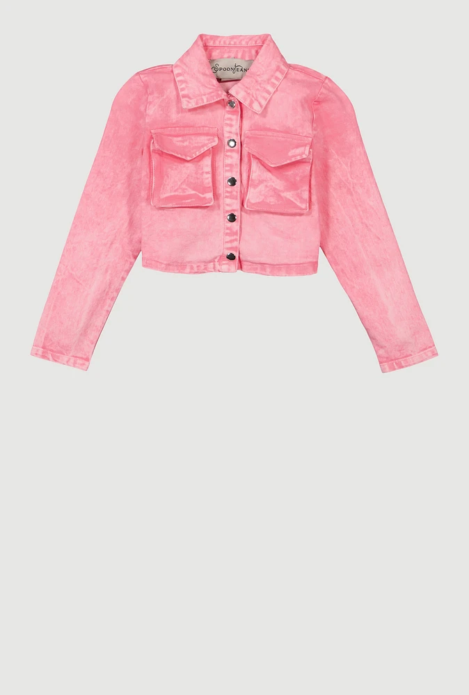 Girls Mineral Wash Jean Jacket, Pink, Size 16