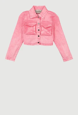 Girls Mineral Wash Jean Jacket, Pink, Size 16