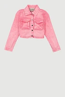 Girls Mineral Wash Jean Jacket, Pink,