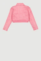Girls Mineral Wash Jean Jacket, Pink, Size 16