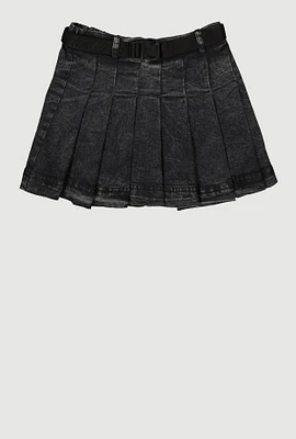 Girls Spoon Jeans Mineral Wash Belted Pleated Skirt,