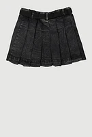 Girls Spoon Jeans Mineral Wash Belted Pleated Skirt, Black, Size 14