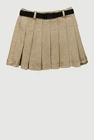 Girls Spoon Jeans Mineral Wash Belted Pleated Skirt, Khaki, Size 14