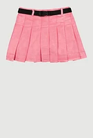 Girls Spoon Jeans Mineral Wash Belted Pleated Skirt, Pink,
