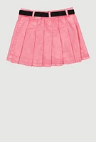 Girls Spoon Jeans Mineral Wash Belted Pleated Skirt, Pink,