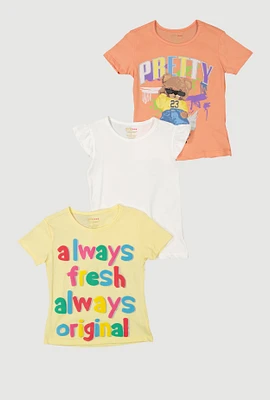 Little Girls Always Fresh Graphic Tees 3 Pack, Orange, Size 6X