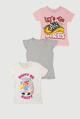 Little Girls Dont Be Salty Graphic Tees 3 Pack, Multi, Size 4
