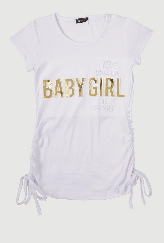 Little Girls Baby Girl 3D Foil Graphic Tee, White, Size 5-6