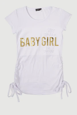 Little Girls Baby Girl 3D Foil Graphic Tee, White, Size 5-6