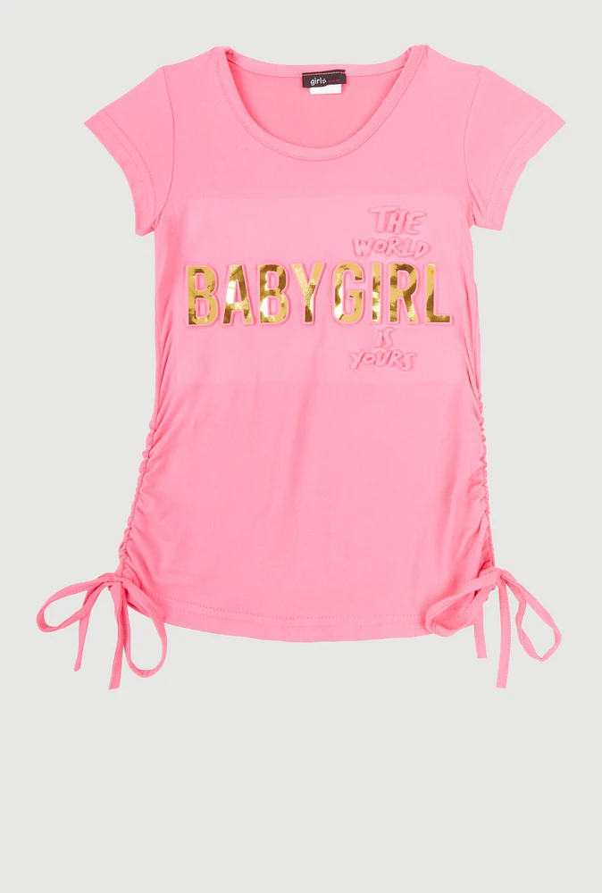 Little Girls Baby Girl 3D Foil Graphic Tee, Pink, Size 5-6