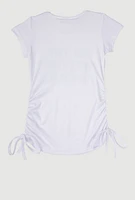 Little Girls 3D Foil Not The Mood Ruched Top, White,