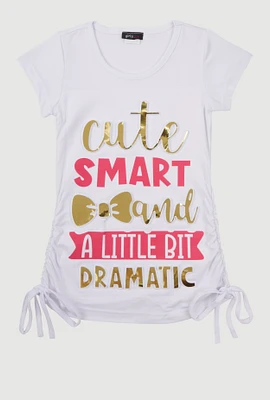 Little Girls 3D Foil A Bit Dramatic Graphic Tee, White,