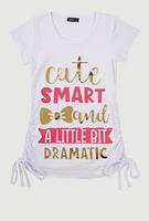 Little Girls 3D Foil A Little Bit Dramatic Graphic Tee, White, Size 6X