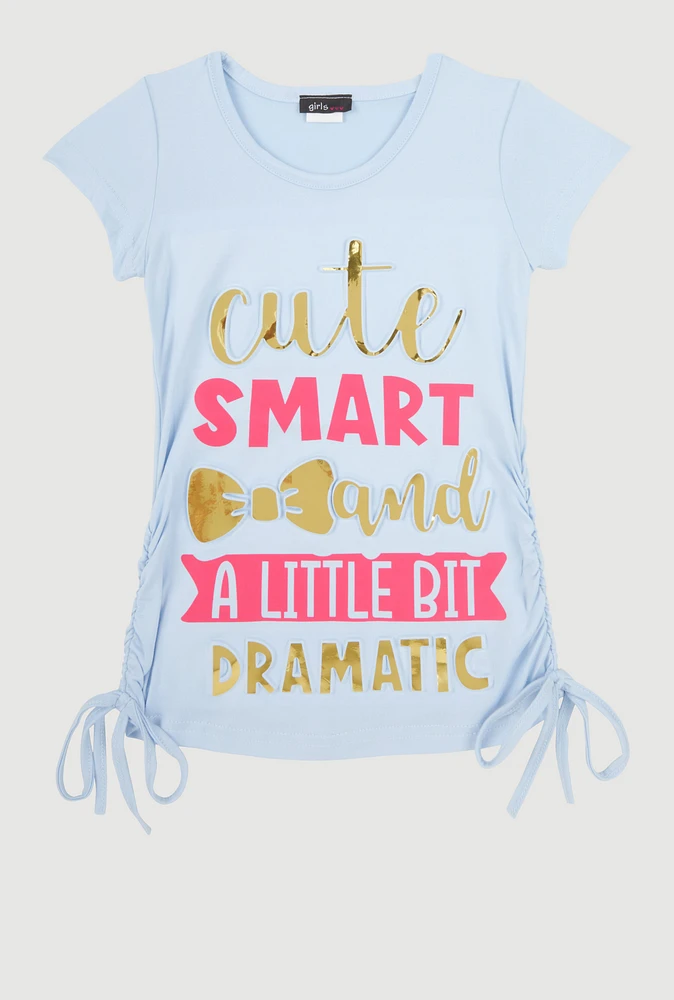 Little Girls 3D Foil A Little Bit Dramatic Graphic Tee, Blue, Size 4