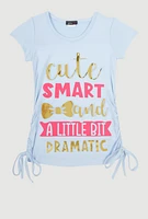 Little Girls 3D Foil A Bit Dramatic Graphic Tee, Blue,