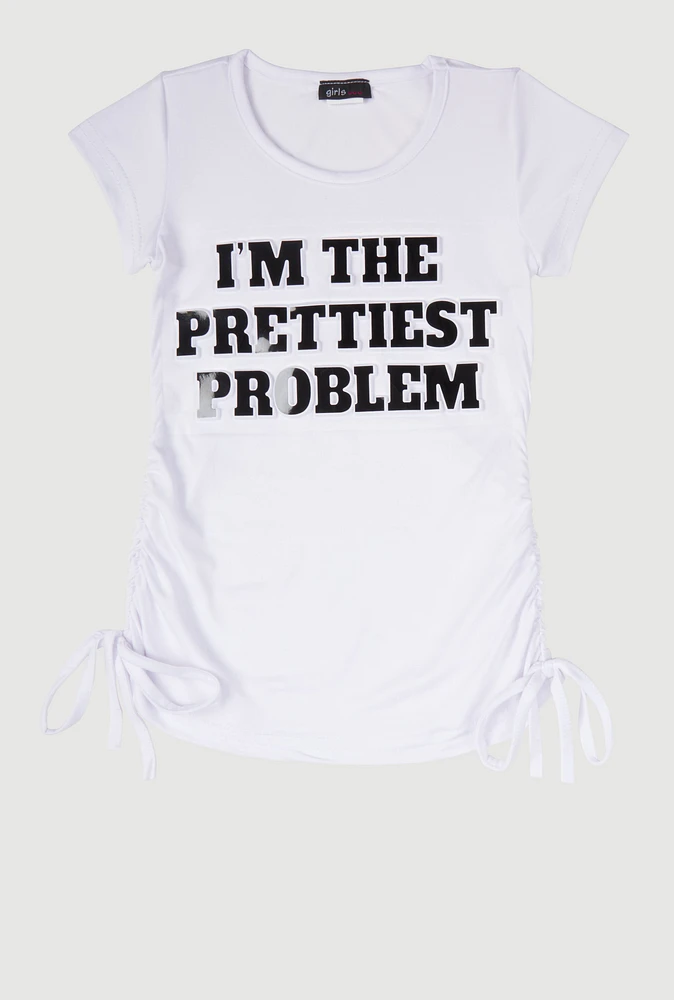 Little Girls Prettiest Problem 3D Graphic Tee, White, Size 4