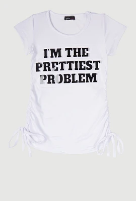 Little Girls Prettiest Problem 3D Graphic Tee, White, Size 4