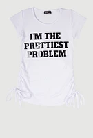 Little Girls Prettiest Problem 3D Graphic Tee, White, Size 4