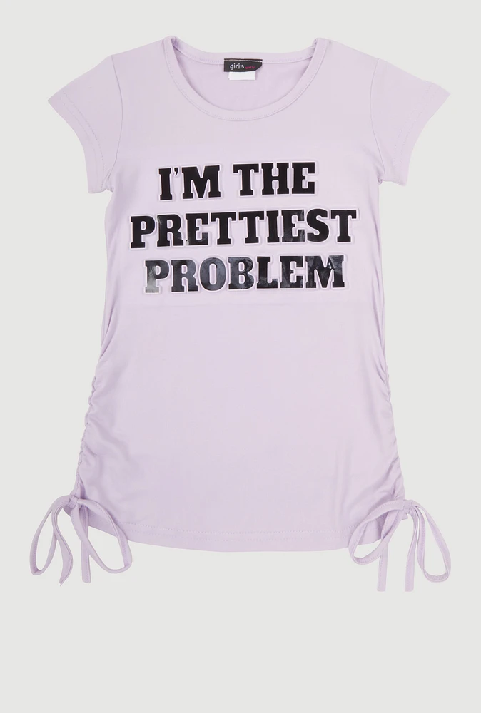 Little Girls Prettiest Problem 3D Graphic Tee, Purple, Size 6X