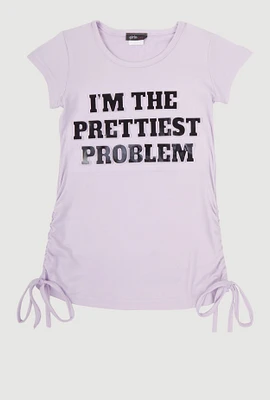 Little Girls Prettiest Problem 3D Graphic Tee, Purple, Size 6X