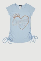 Little Girls 3D Rhinestone Queen Squad Graphic Top, Blue,