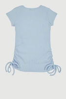 Little Girls 3D Rhinestone Queen Squad Graphic Top, Blue,