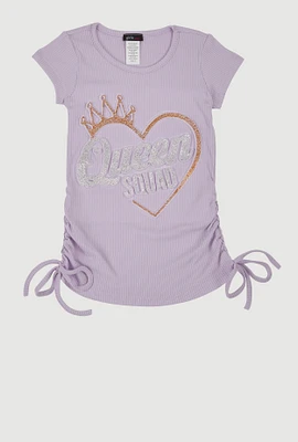 Little Girls 3D Rhinestone Queen Squad Graphic Top, Purple, Size 6X