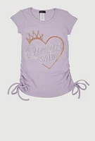 Little Girls 3D Rhinestone Queen Squad Graphic Top, Purple, Size 6X