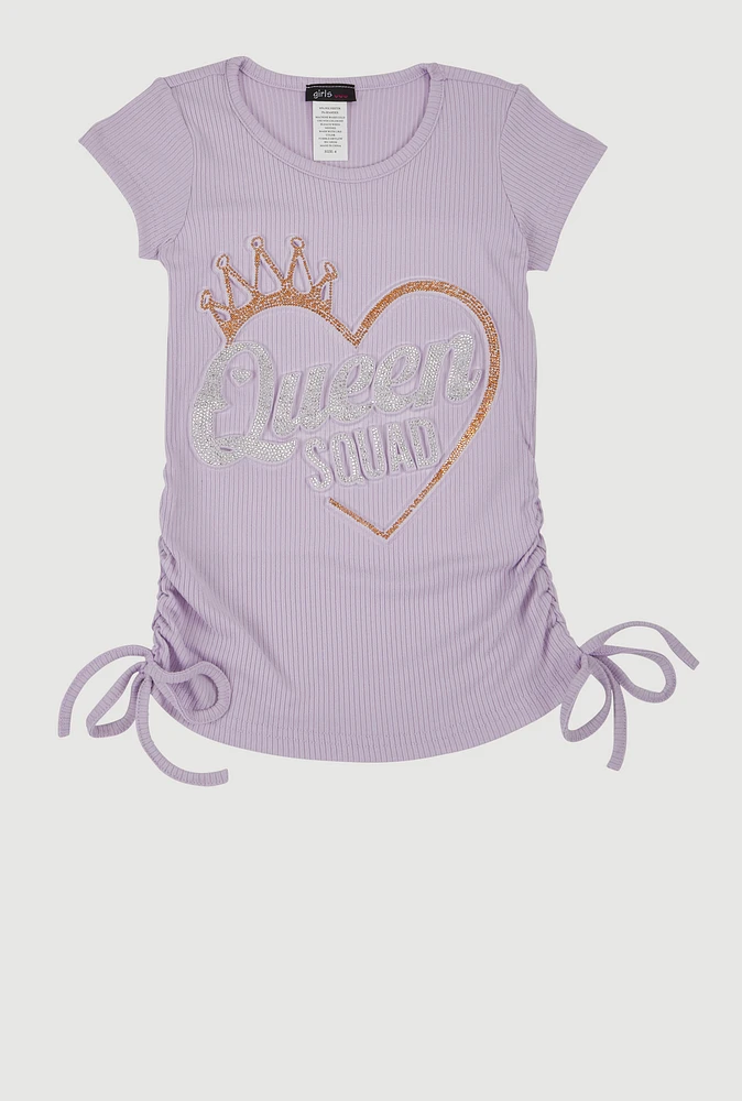 Little Girls 3D Rhinestone Queen Squad Graphic Top, Purple, Size 5-6