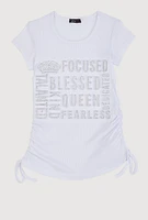 Little Girls 3D Rhinestone Graphic Top, White, Size 5-6