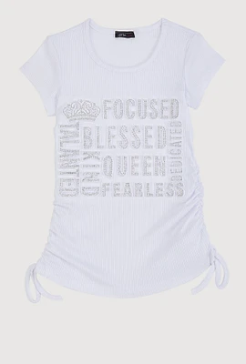 Little Girls 3D Rhinestone Graphic Top, White, Size 6X