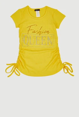 Little Girls 3D Fashion Queen Rhinestone Graphic Top, Yellow, Size 4