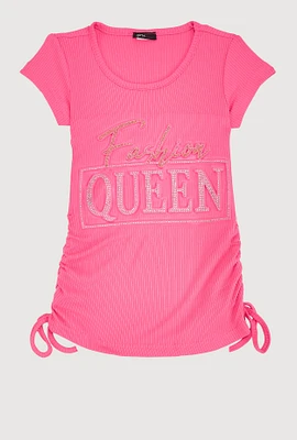 Little Girls 3D Fashion Queen Rhinestone Graphic Top, Pink, Size 6X